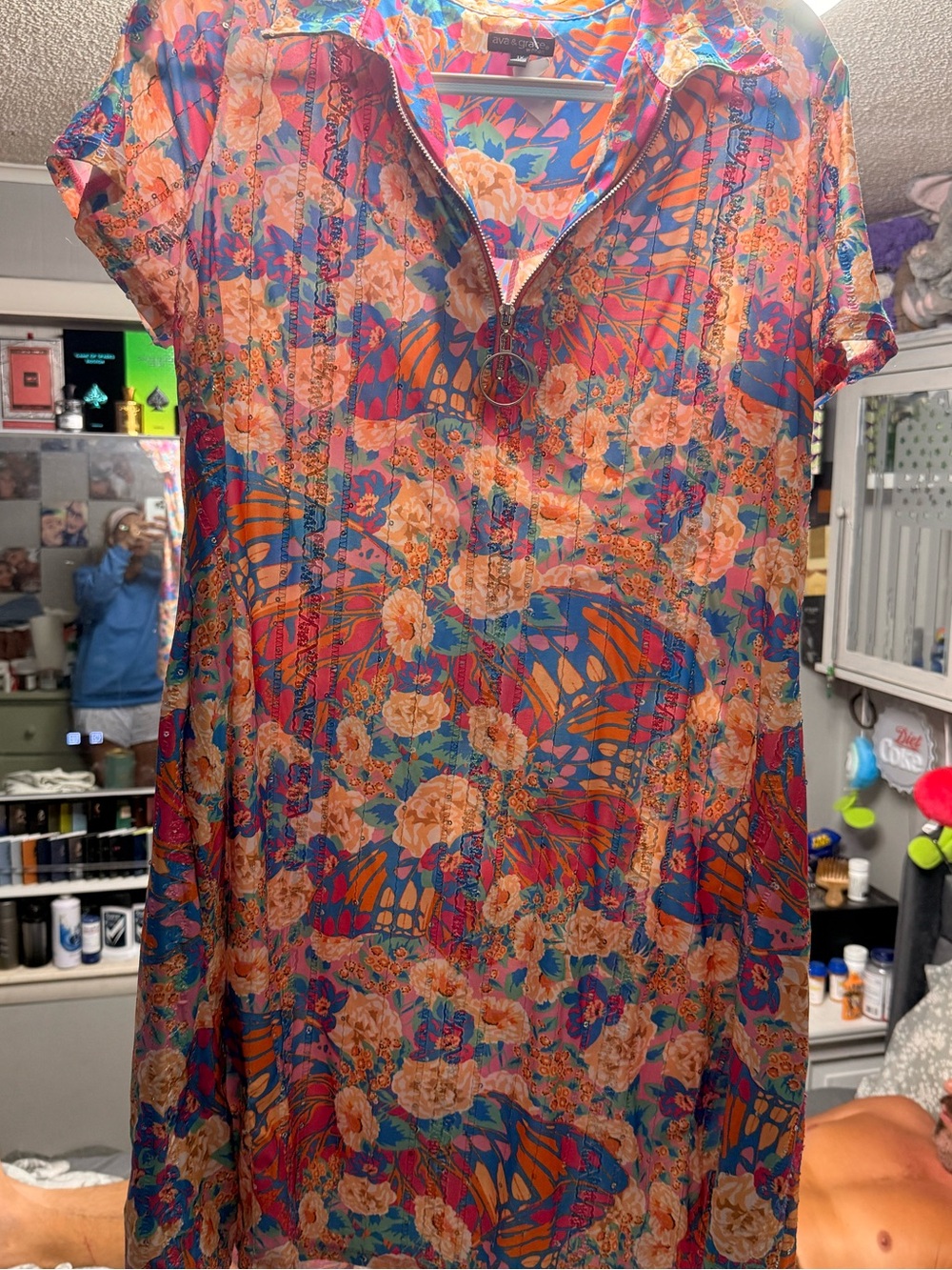 Ava & Grace Multicolor Floral & Butterfly Midi Dress - Blue, Orange, Pink